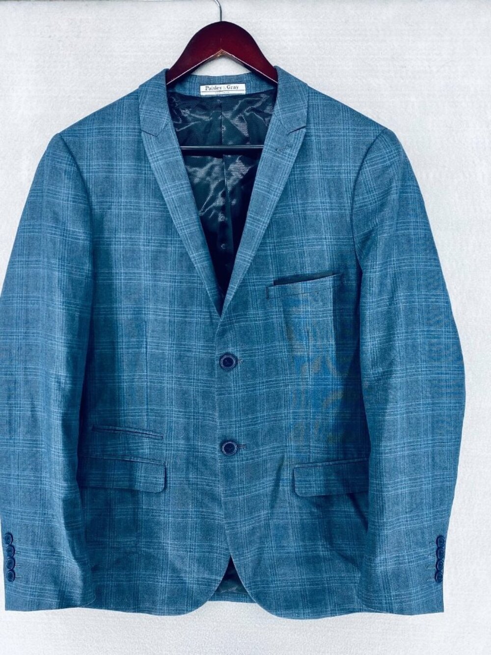 Paisley Gray Blazer Mens 40S Blue Stretch Sport Coat Jacket Check Modern